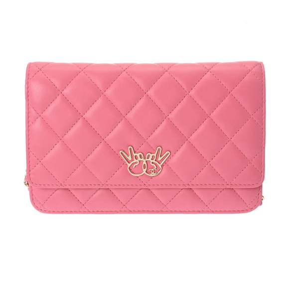 Chanel Matelasse W Piece Chain Wallet Pink Lambskin Shoulder Bag - Picture 1 of 12